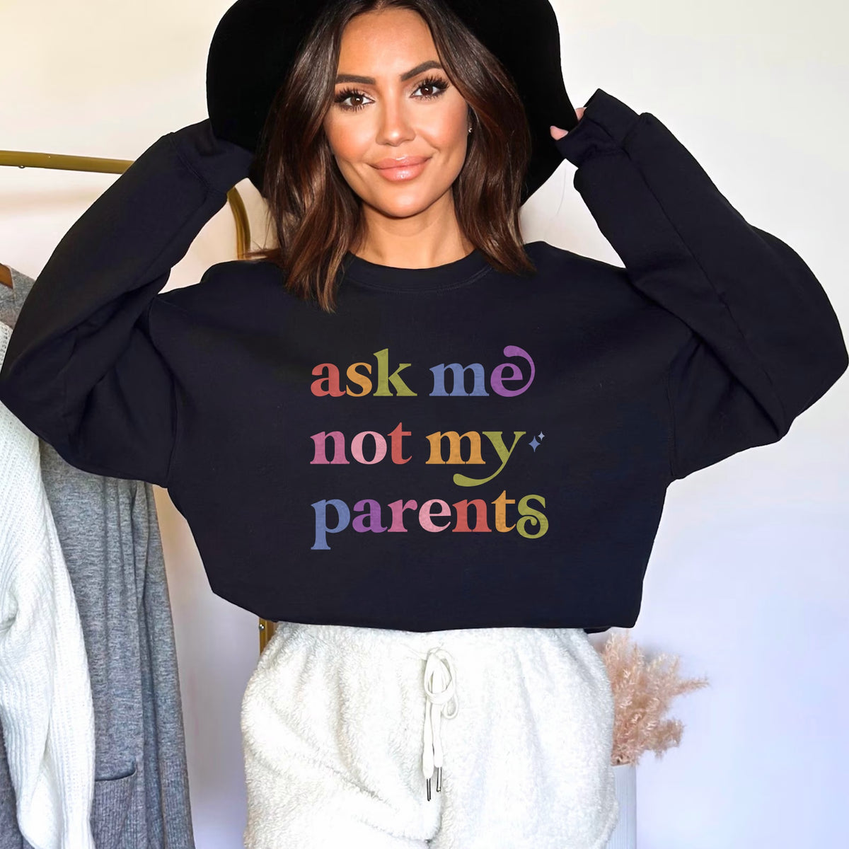 Ask Me not My Parents Care & Resist Gildan crewneck sweatshirt in Black