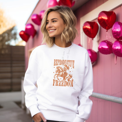 Reproductive Freedom Care & Resist Gildan crewneck sweatshirt in White