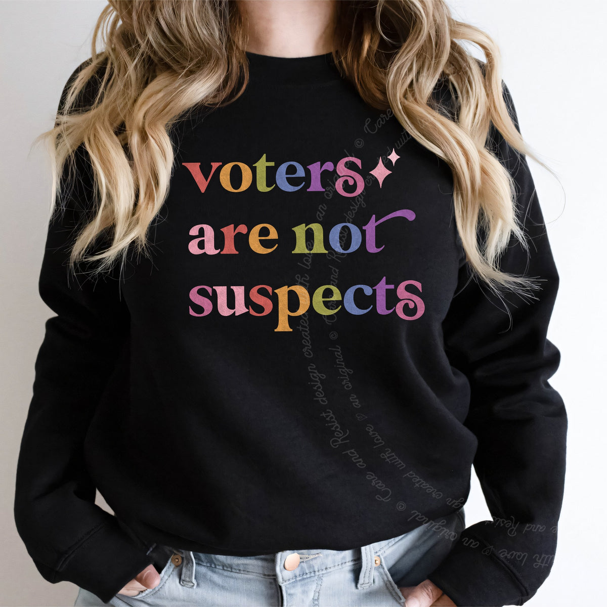 Voters are not Suspects Care & Resist Gildan crewneck sweatshirt in Black