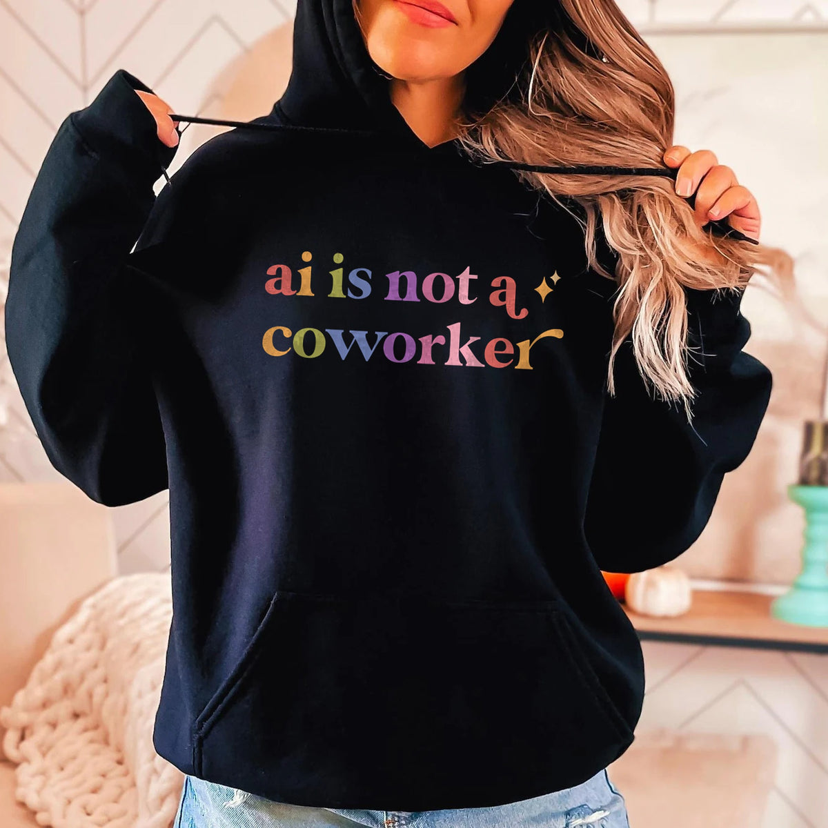 Ai is not a Coworker Care & Resist Gildan hoodie in Black