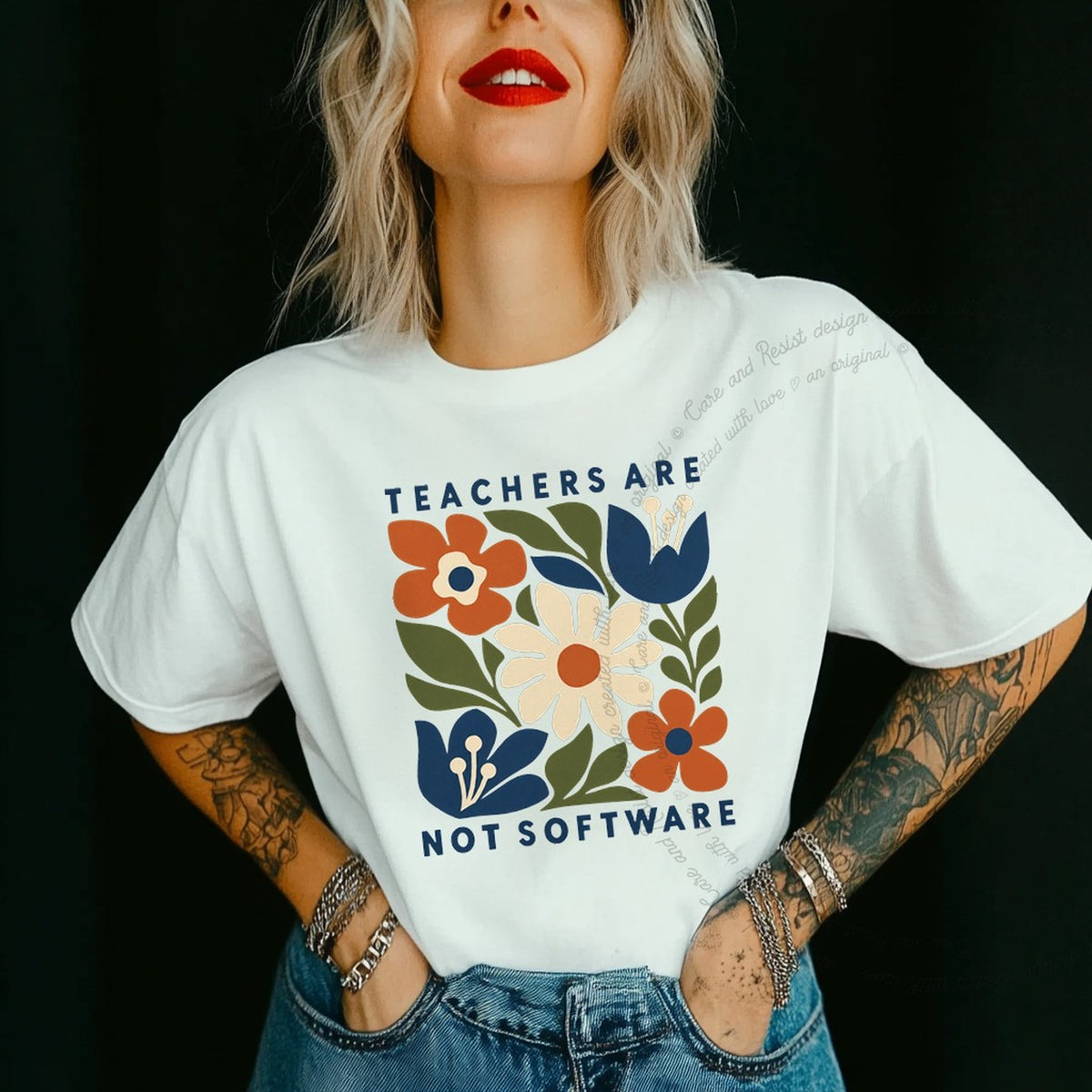 Teachers are not Software Cutout Care & Resist progressive t-shirt in White