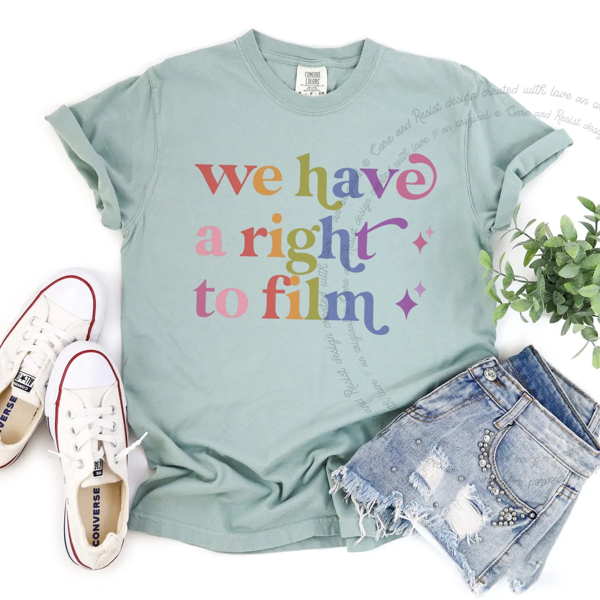 We Have a Right to Film Care & Resist rainbow Comfort Colors tee, Bay