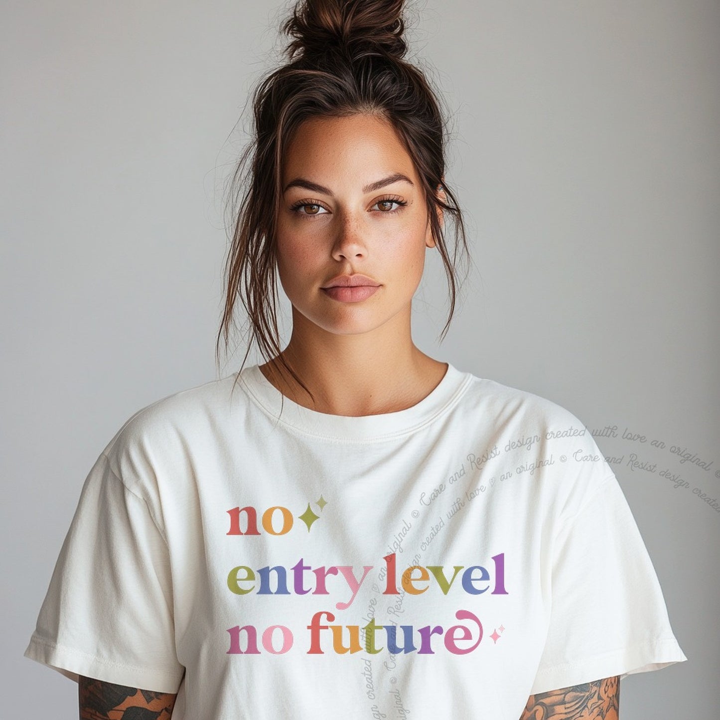 No Entry Level No Future Care & Resist rainbow tee