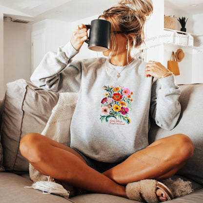 Only Weak People Are Cruel Care & Resist Gildan crewneck sweatshirt in Sport Grey