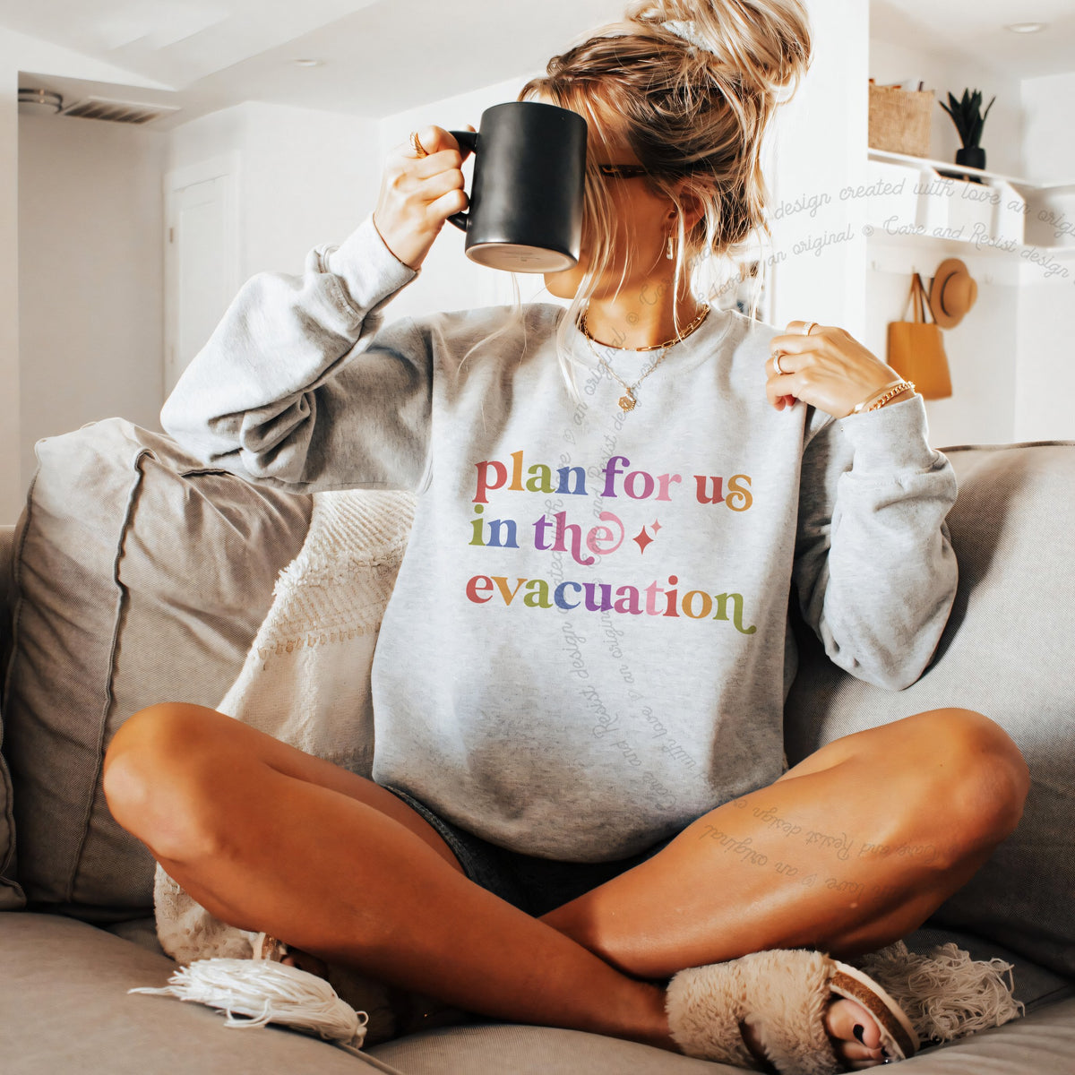 Plan for Us in the Evacuation Care & Resist Gildan crewneck sweatshirt in Sport Grey