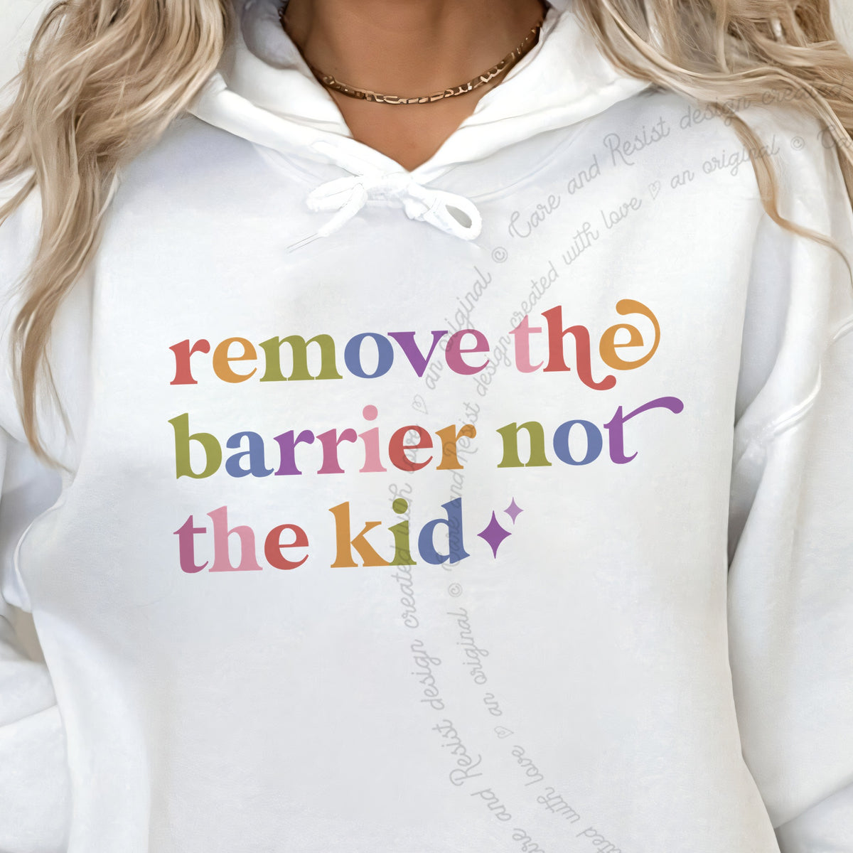 Remove the Barrier not the Kid Care & Resist Gildan hoodie in White