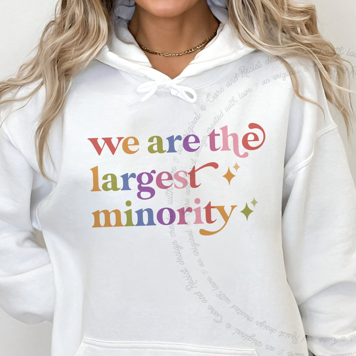 We are the Largest Minority Care & Resist Gildan hoodie in White
