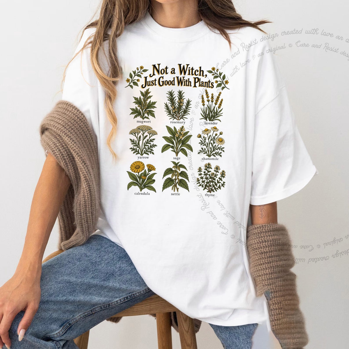 Not a Witch Just Good With Plants Care & Resist progressive t-shirt in White