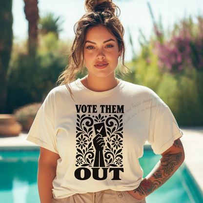 Vote Them Out Ballot Stencil Care & Resist progressive t-shirt in Ivory