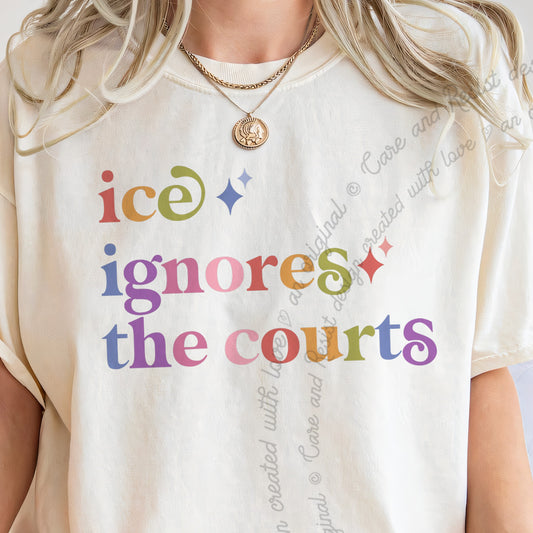 Ice Ignores the Courts Care & Resist progressive t-shirt in Ivory