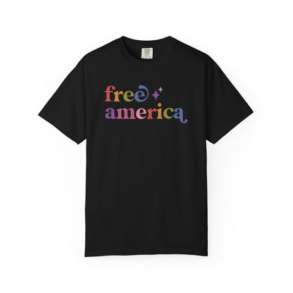 Free America Care & Resist rainbow Comfort Colors tee
