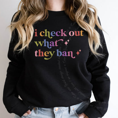 I Check Out What They Ban Care & Resist Gildan crewneck sweatshirt in Black