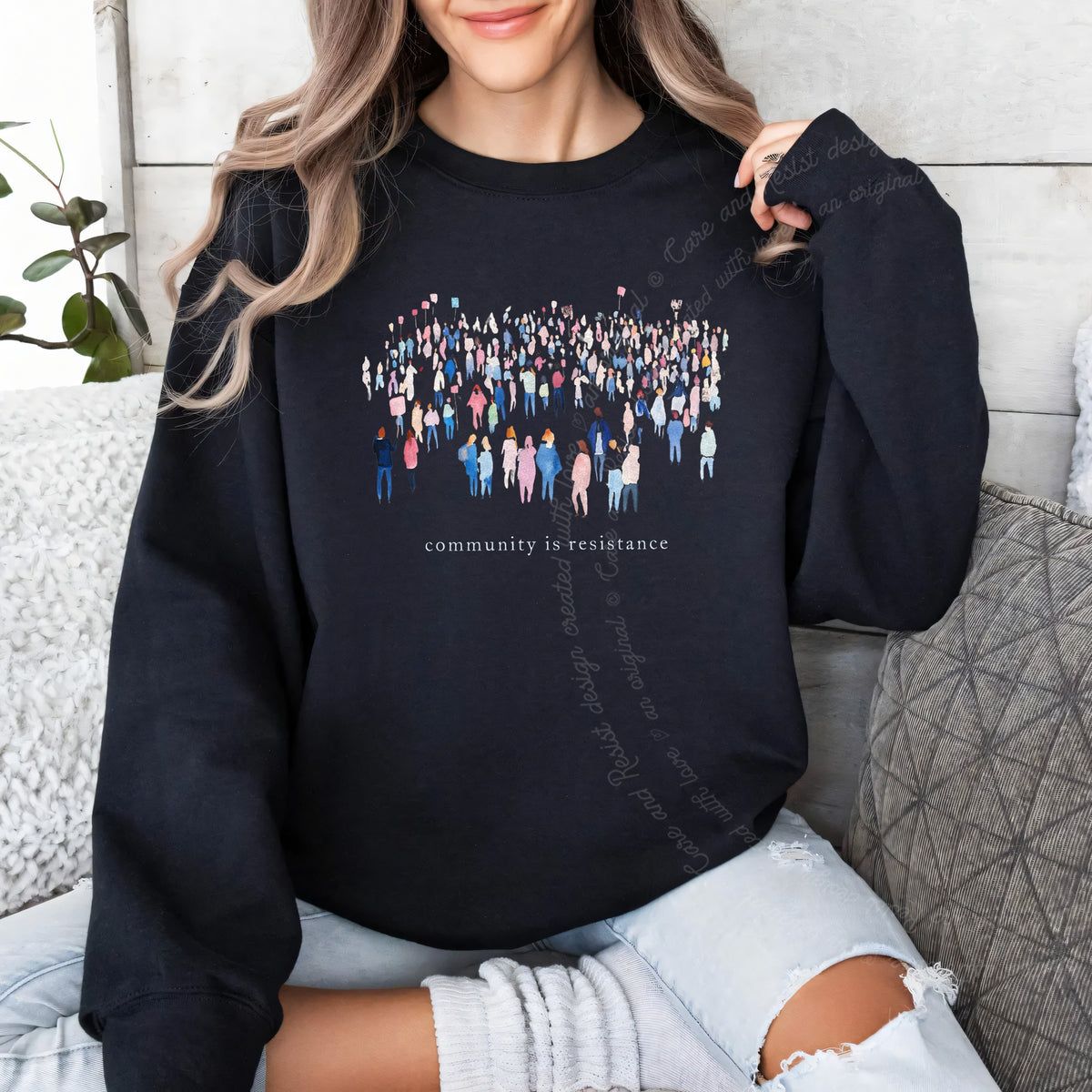 Community Is Resistance People Care & Resist Gildan crewneck sweatshirt in Black