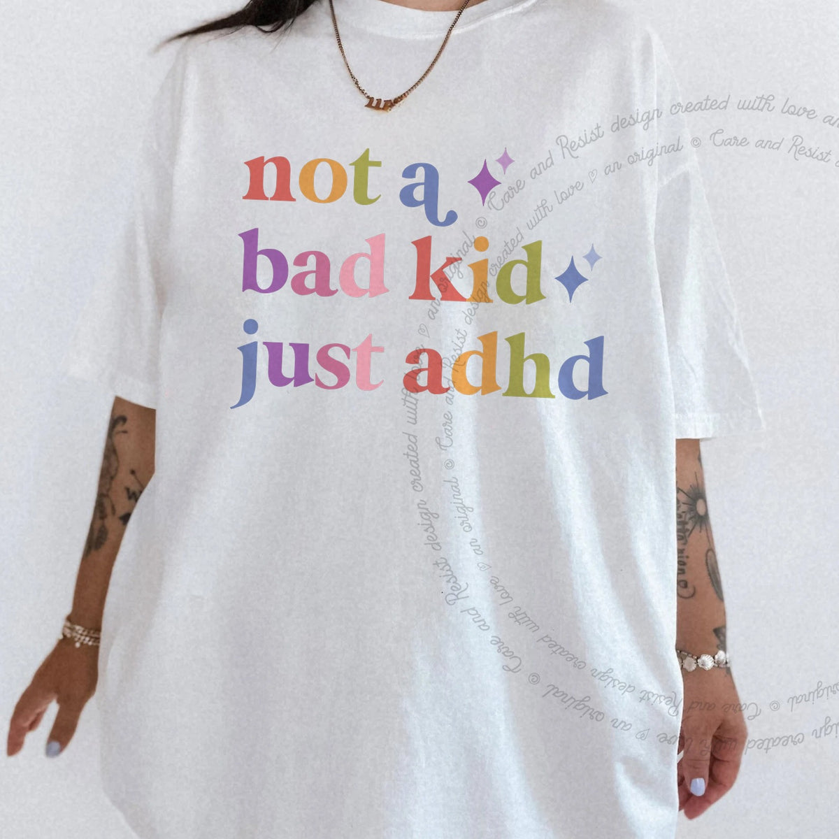 Not a Bad Kid Just Adhd Care & Resist tee in White