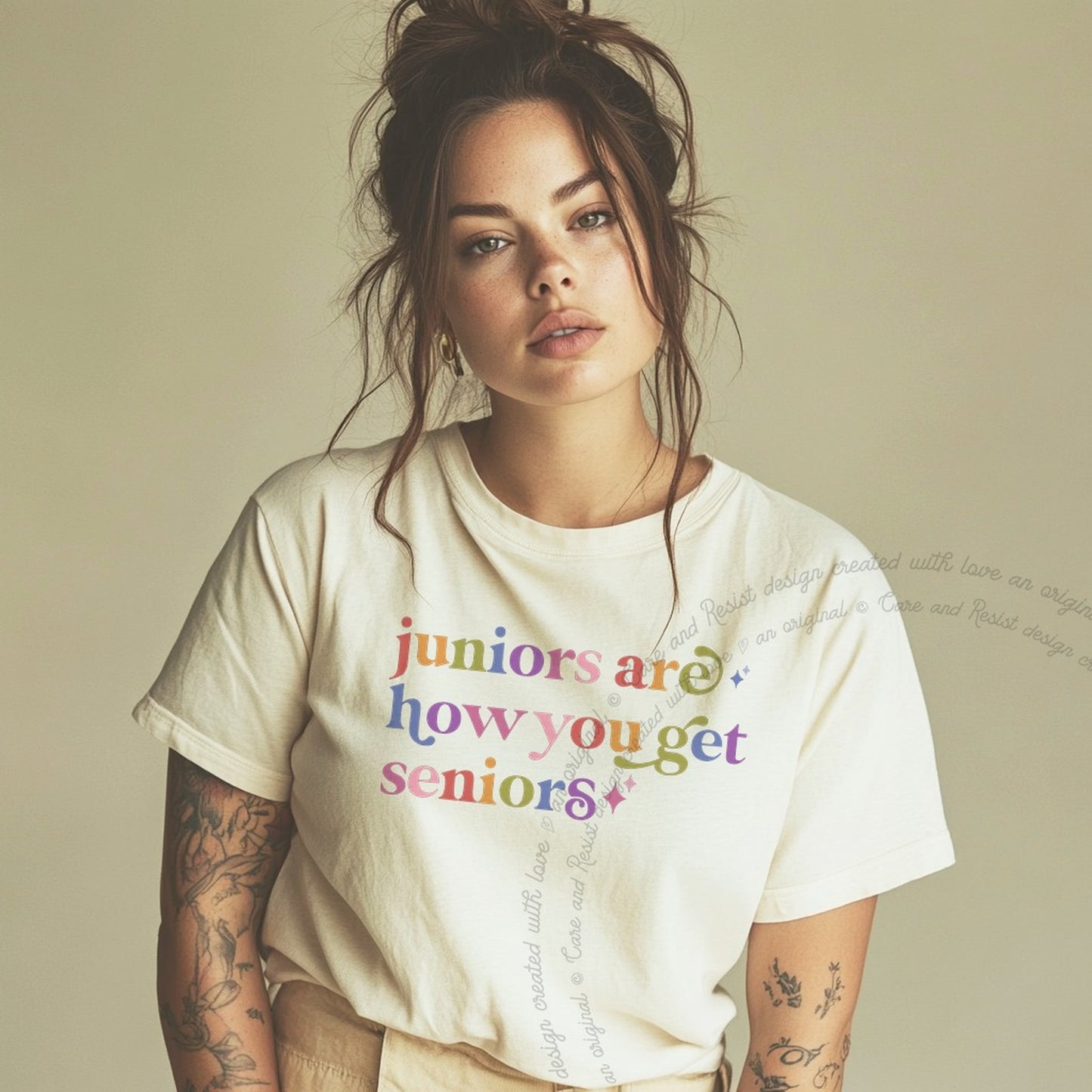 Juniors are How You Get Seniors Care & Resist rainbow Comfort Colors tee, Ivory