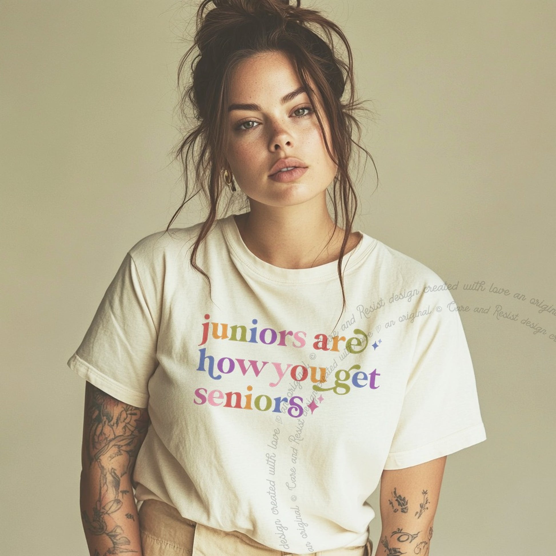Juniors are How You Get Seniors Care & Resist rainbow Comfort Colors tee, Ivory