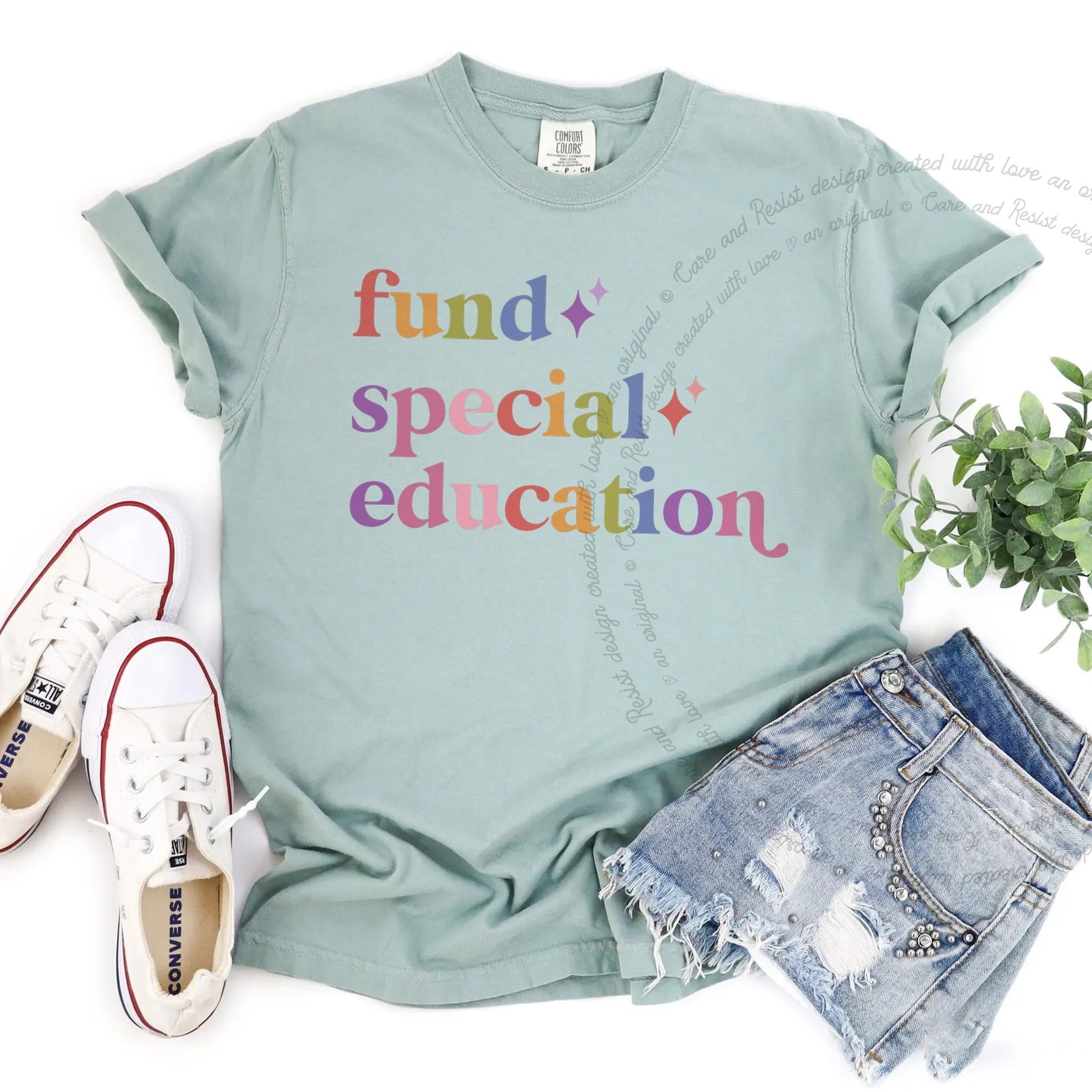 Fund Special Education Care & Resist rainbow tee