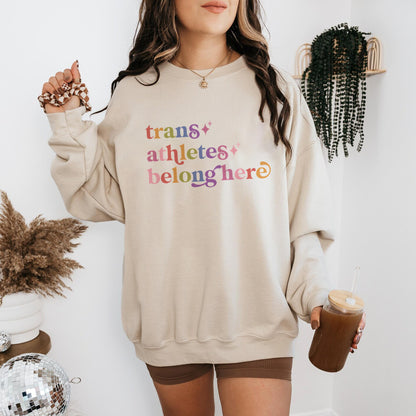 Trans Athletes Belong Here Care & Resist Gildan crewneck sweatshirt in Sand