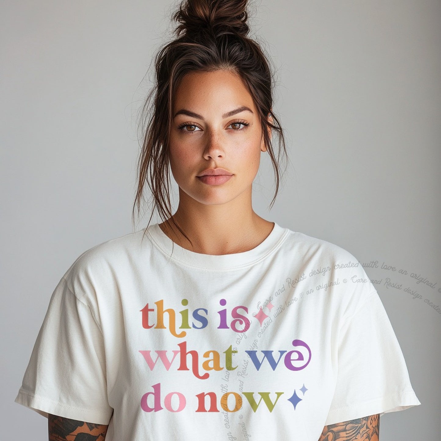 This is What We Do Now Care & Resist rainbow Comfort Colors tee, White