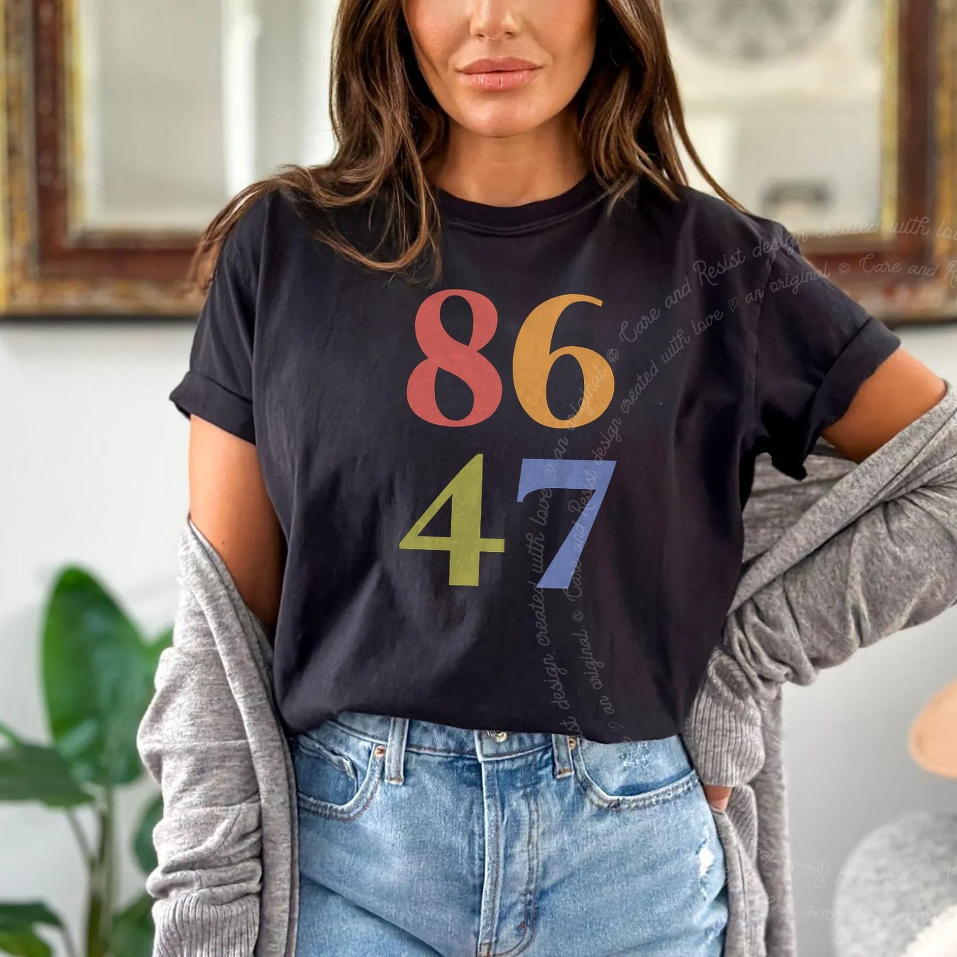 86 47 Care & Resist rainbow Comfort Colors tee, Black