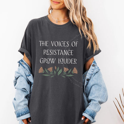 The Voices of Resistance Grow Louder Care & Resist progressive t-shirt in Graphite