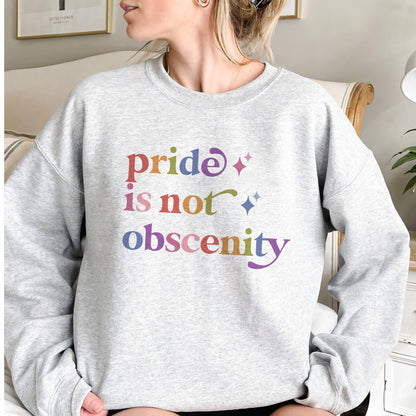 Pride is not Obscenity Care & Resist Gildan crewneck sweatshirt in Sport Grey