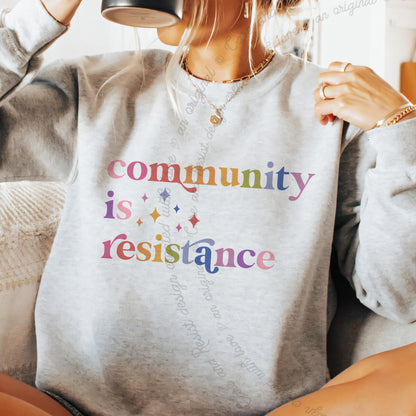 Community Is Resistance Care & Resist Gildan crewneck sweatshirt in Sport Grey