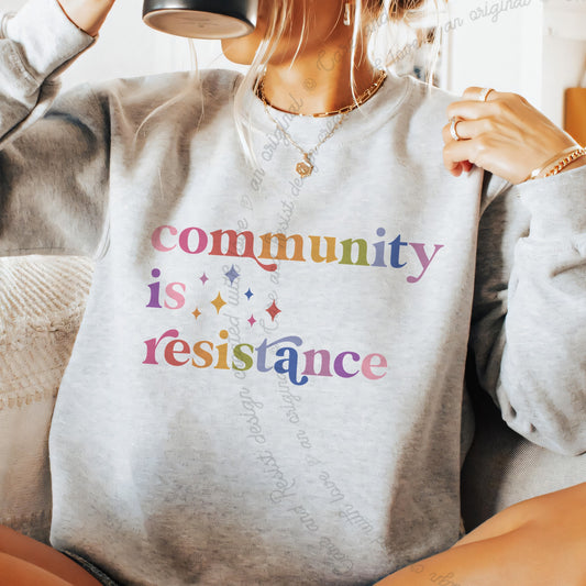 Community Is Resistance Care & Resist Gildan crewneck sweatshirt in Sport Grey