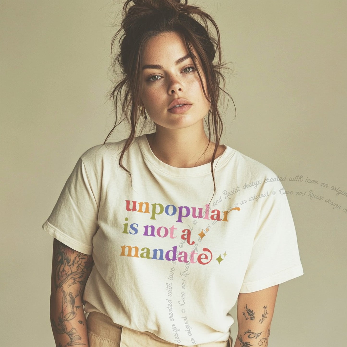 Unpopular is not a Mandate Care & Resist rainbow Comfort Colors tee, Ivory