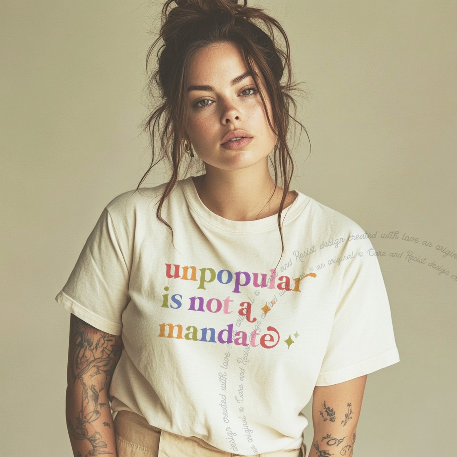 Unpopular is not a Mandate Care & Resist rainbow Comfort Colors tee, Ivory