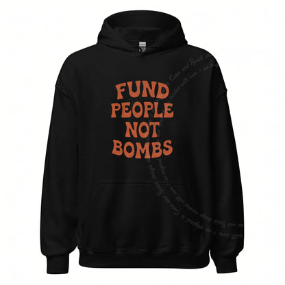 Fund People not Bombs Stacked Care & Resist Gildan hoodie in Black