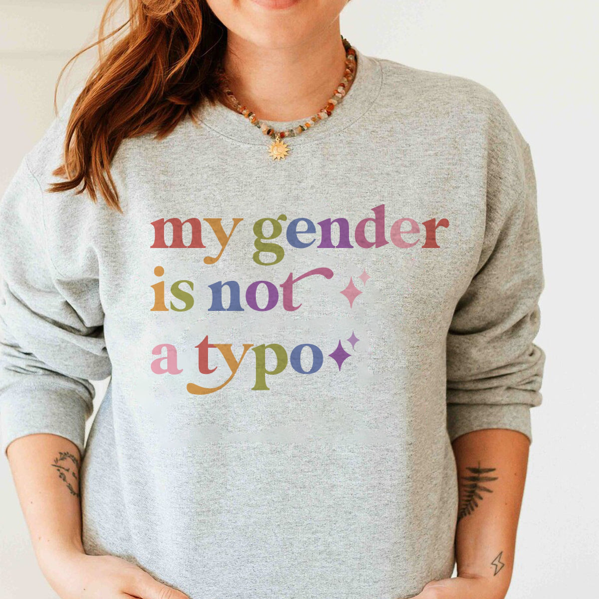 My Gender is not a Typo Care & Resist Gildan crewneck sweatshirt in Sport Grey