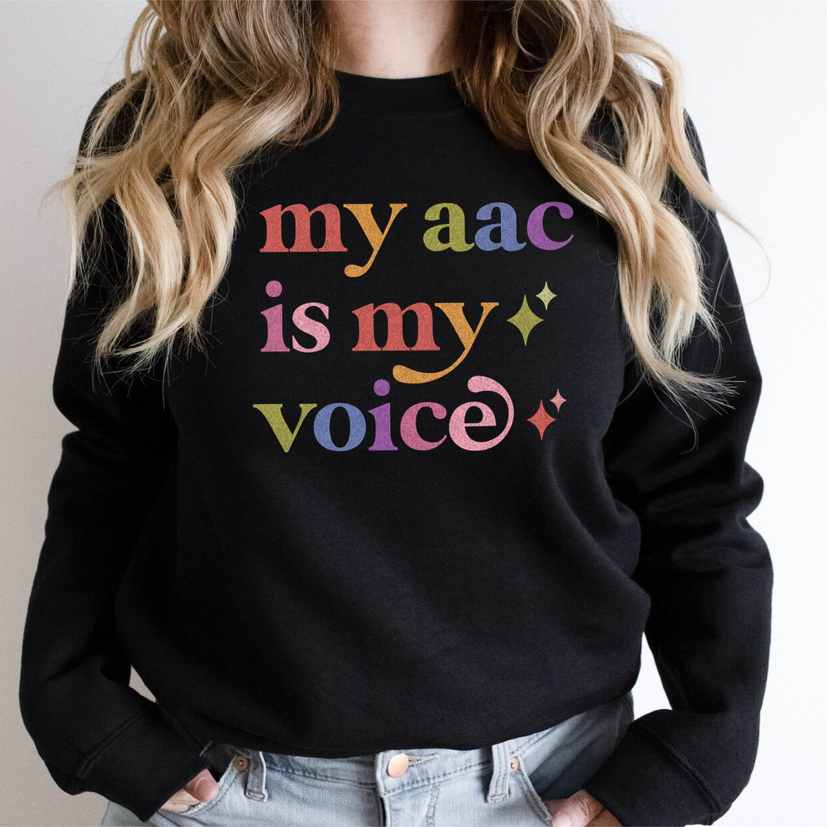 My Aac is My Voice Care & Resist Gildan crewneck sweatshirt in Black