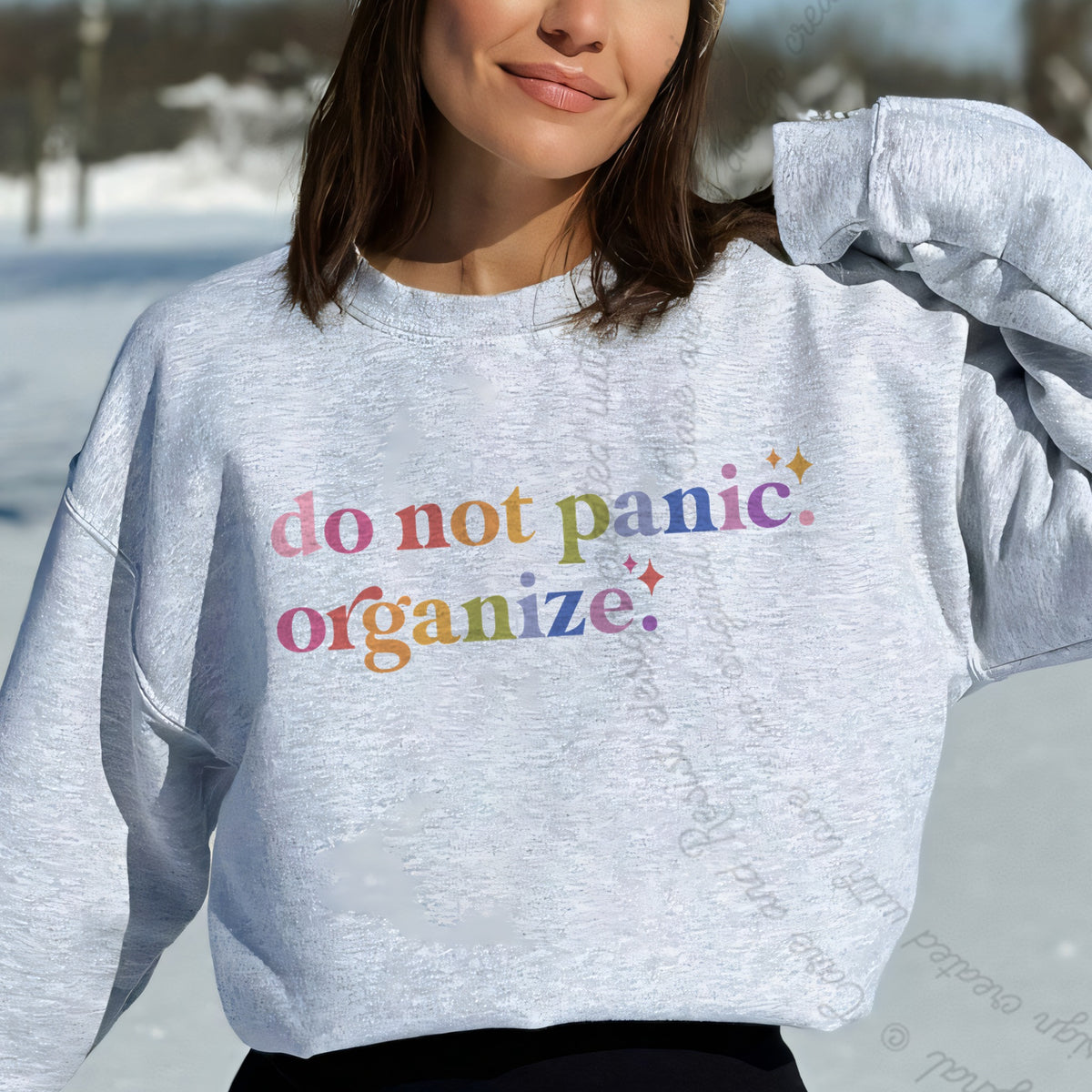 Do Not Panic. Organize. Care & Resist Gildan crewneck sweatshirt in Sport Grey