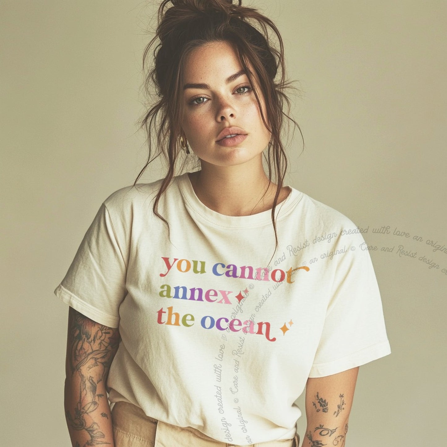 You Cannot Annex the Ocean Care & Resist rainbow tee