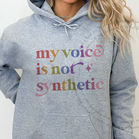 My Voice is not Synthetic Care & Resist Gildan hoodie in Sport Grey