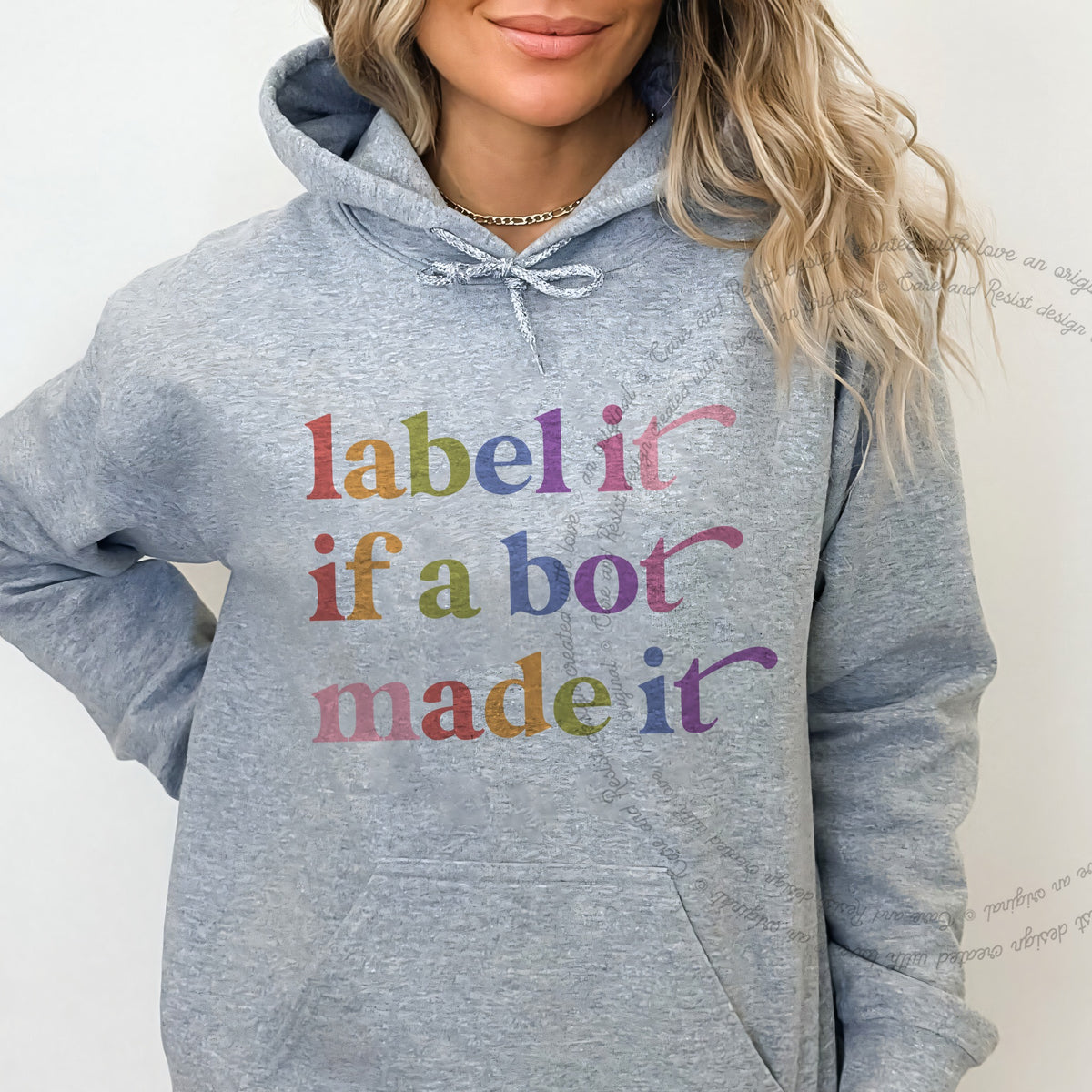 Label It If a Bot Made It Care & Resist Gildan hoodie in Sport Grey