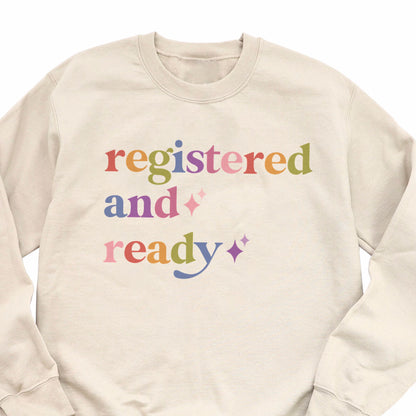Registered and Ready Care & Resist Gildan crewneck sweatshirt in Sand