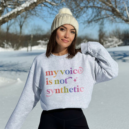 My Voice is not Synthetic Care & Resist Gildan crewneck sweatshirt in Sport Grey
