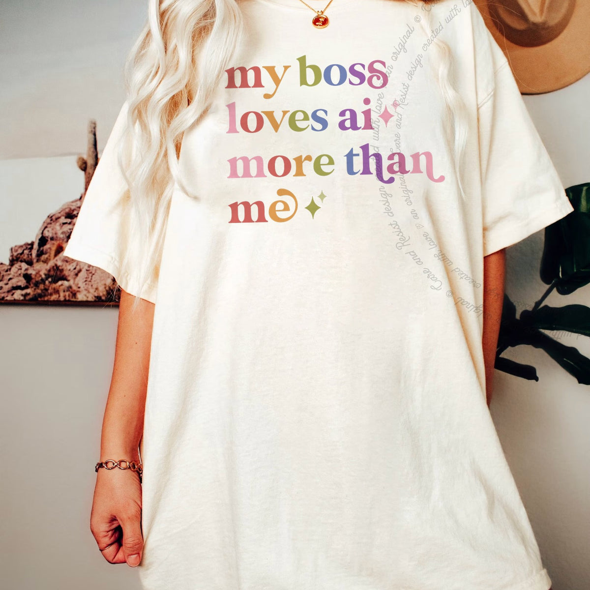 My Boss Loves Ai More Than Me Care & Resist rainbow tee