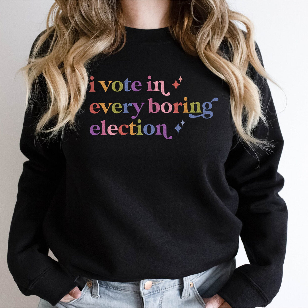 I Vote in Every Boring Election Care & Resist Gildan crewneck sweatshirt in Black