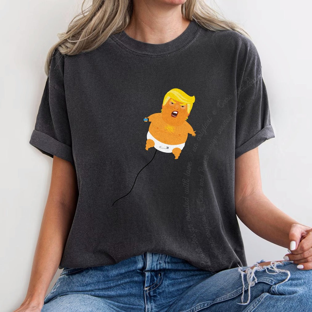 Trump Baby Blimp Care & Resist progressive t-shirt in Graphite