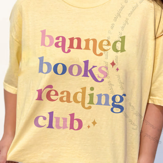 Banned Books Reading Club Care & Resist progressive t-shirt in Banana