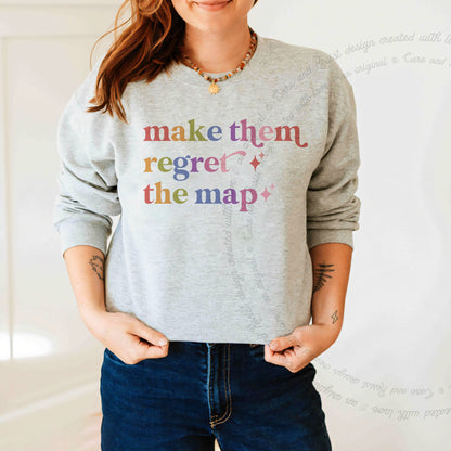 Make Them Regret the Map Care & Resist Gildan crewneck sweatshirt in Sport Grey