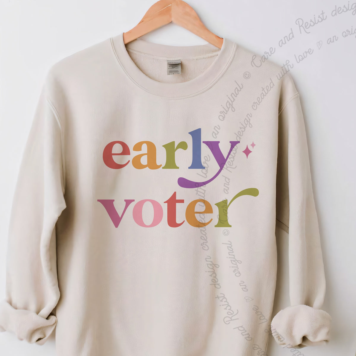 Early Voter Care & Resist Gildan crewneck sweatshirt in Sand