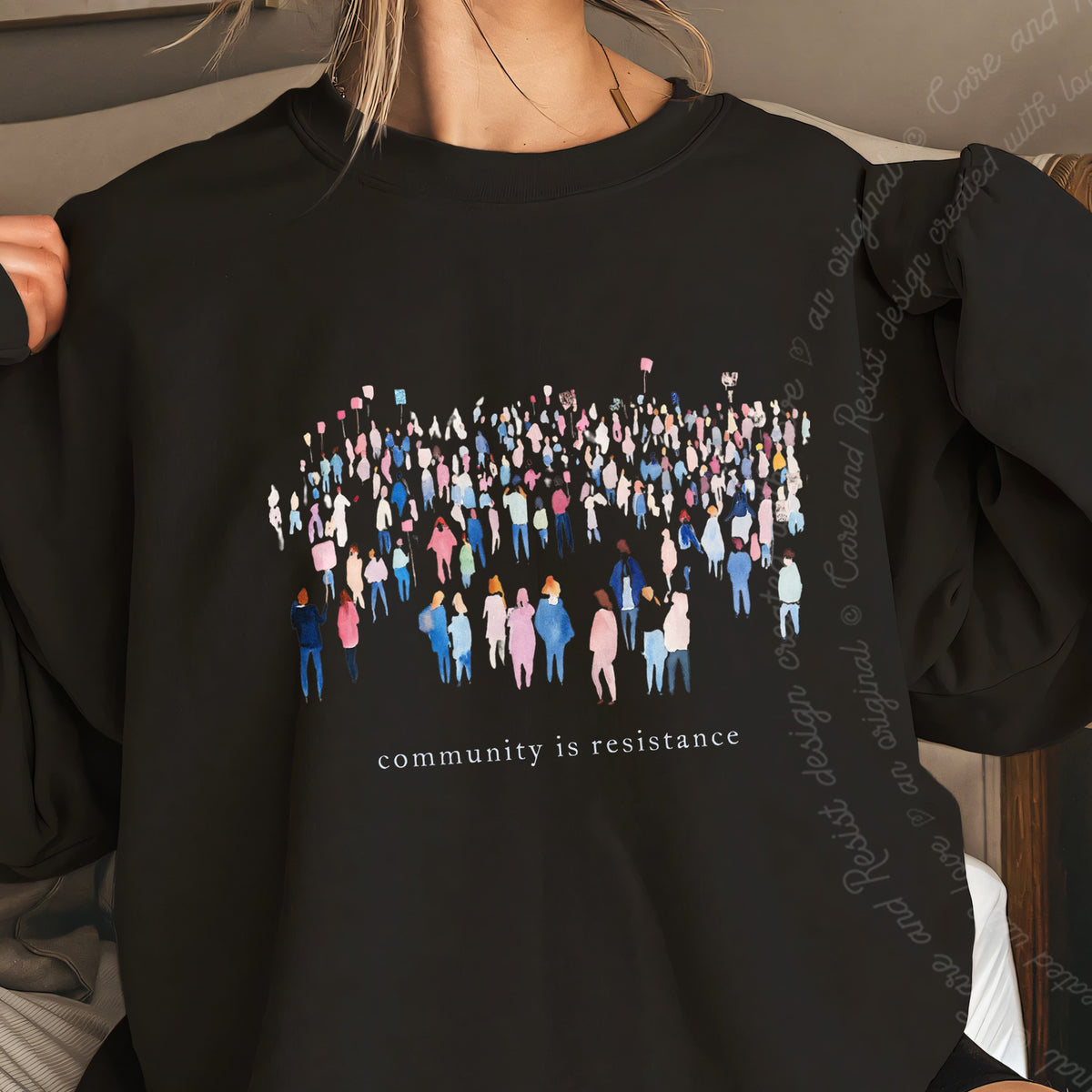 Community Is Resistance People Care & Resist Gildan crewneck sweatshirt in Black