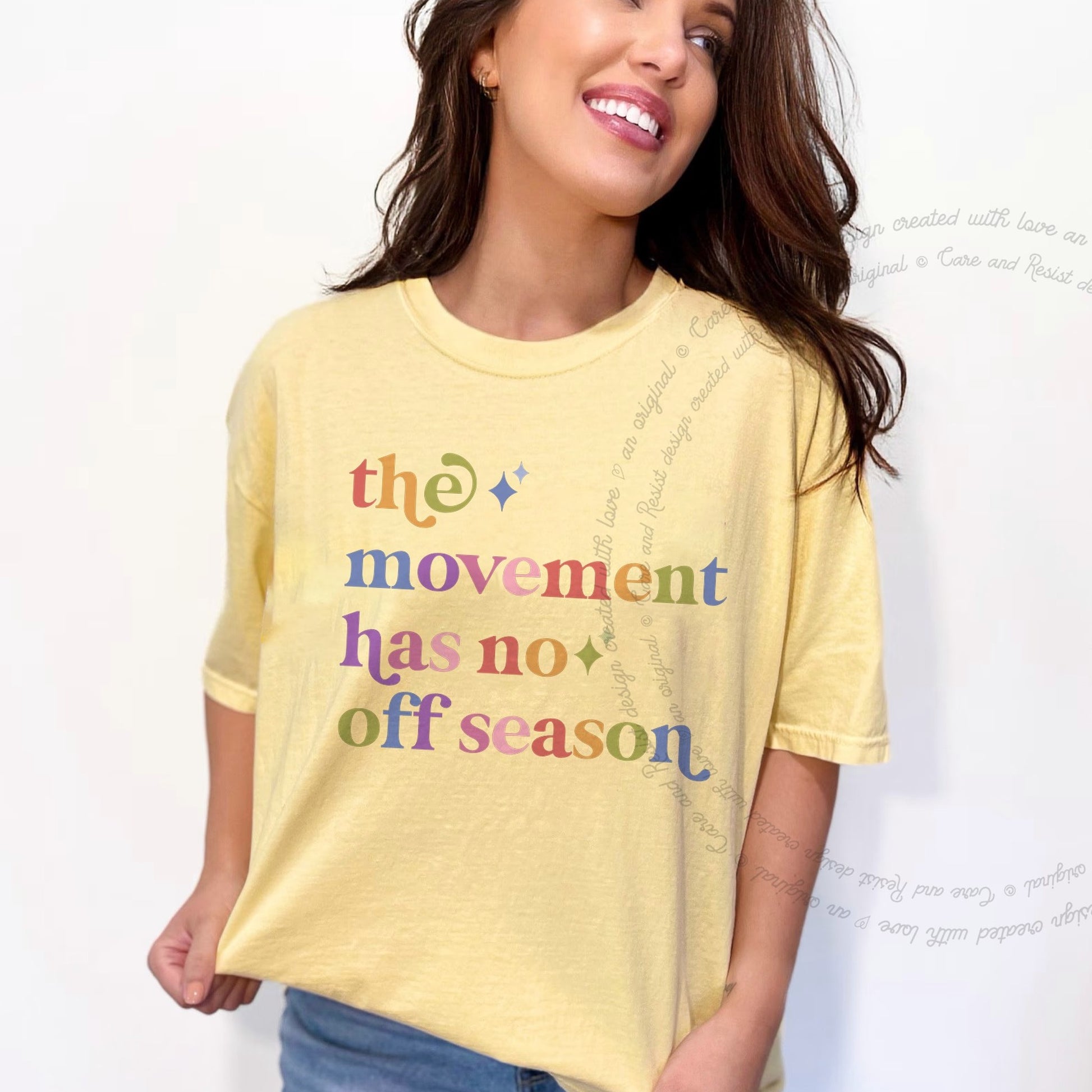 The Movement Has No Off Season Care & Resist rainbow tee