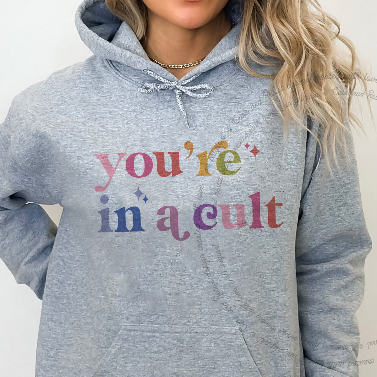 You're in a Cult Care & Resist Gildan hoodie in Sport Grey