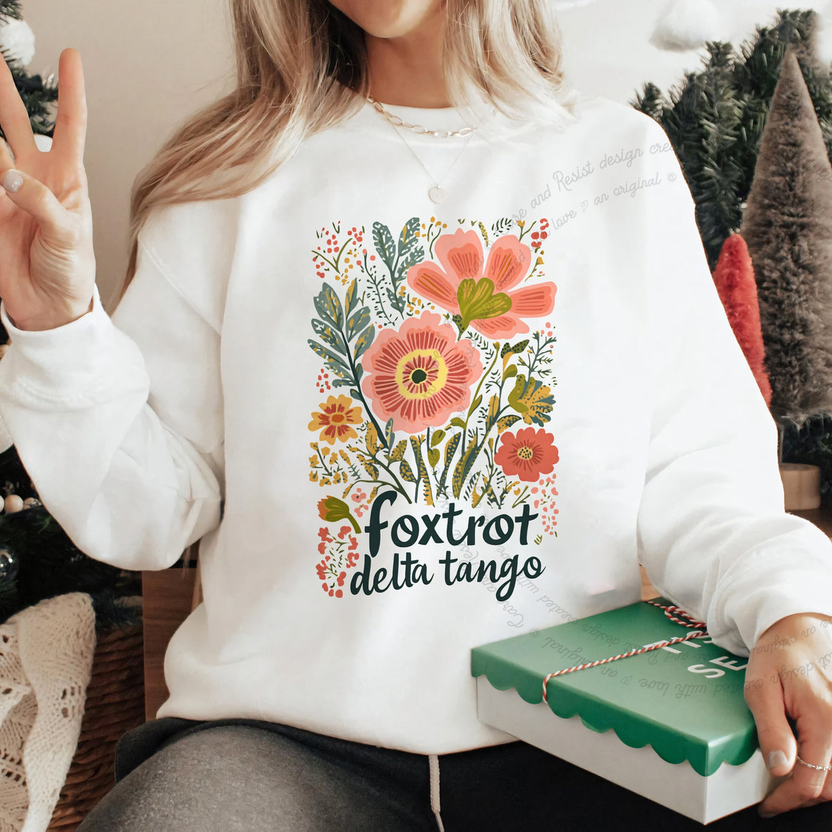 Foxtrot Delta Tango Care & Resist Gildan crewneck sweatshirt in White