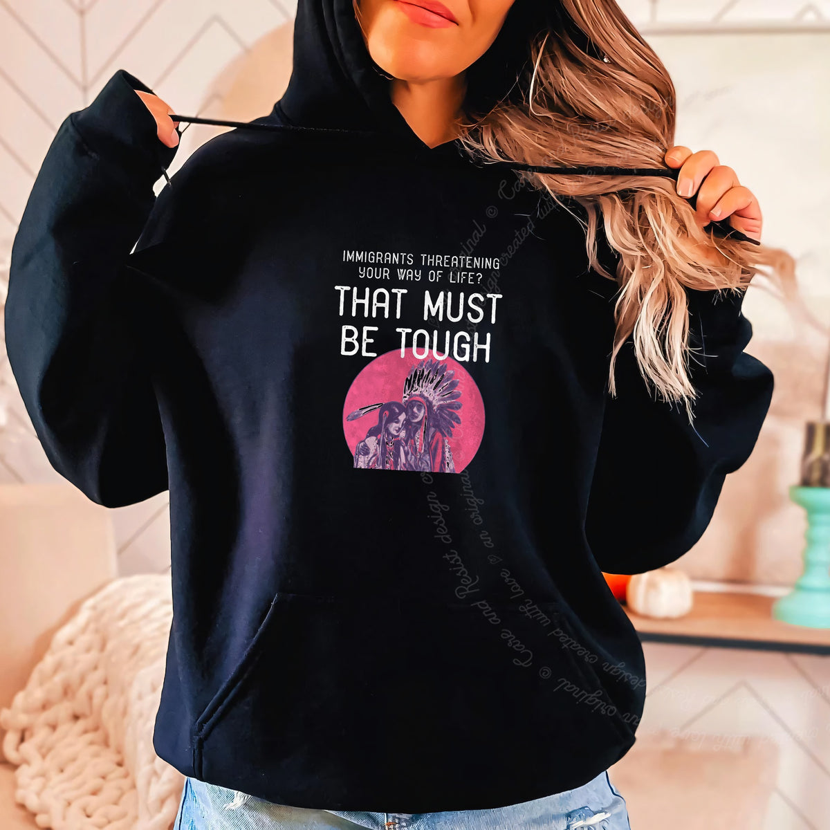 Immigrants Threatening Your Way of Life? That Must Be Tough Care & Resist Gildan hoodie in Black